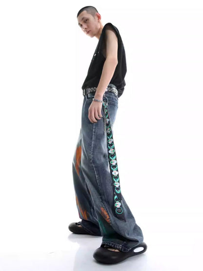 Original Street Colorful Graffiti Waist Loose Jeans [ID:0173PA]