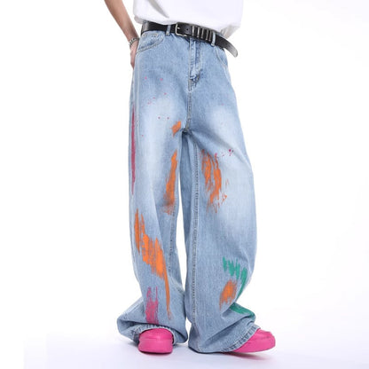 Original Street Colorful Graffiti Waist Loose Jeans [ID:0173PA]