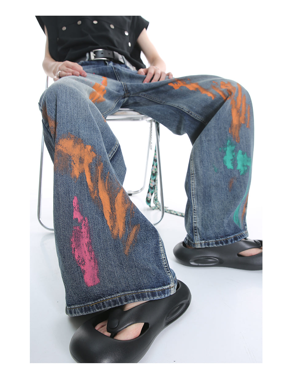 Original Street Colorful Graffiti Waist Loose Jeans [ID:0173PA]