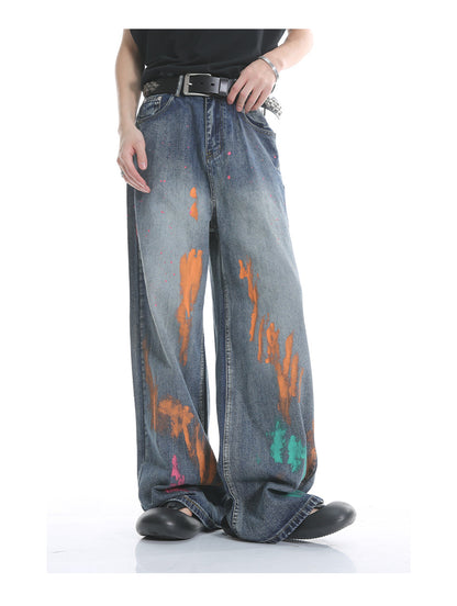 Original Street Colorful Graffiti Waist Loose Jeans [ID:0173PA]