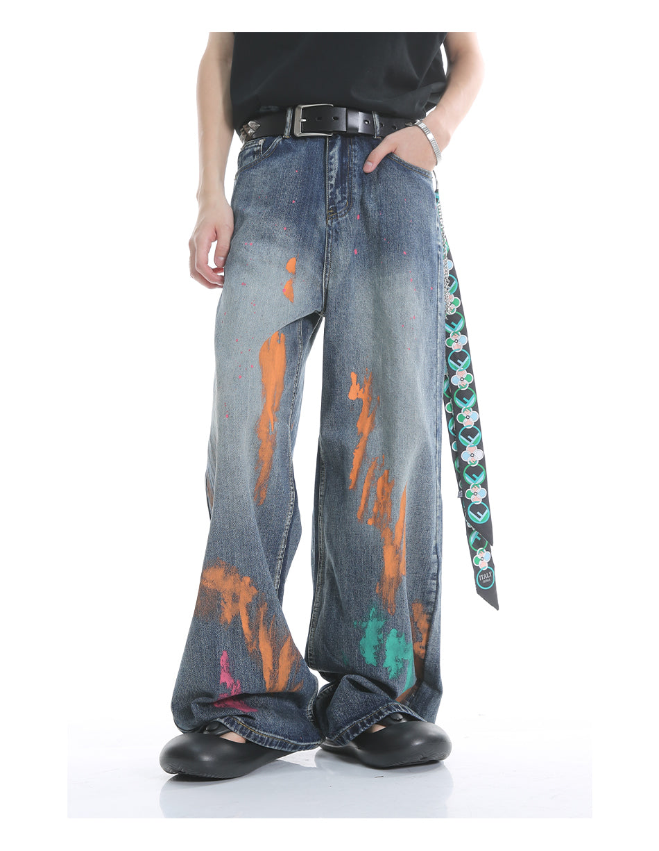 Original Street Colorful Graffiti Waist Loose Jeans [ID:0173PA]