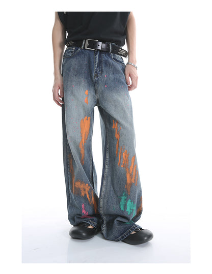 Original Street Colorful Graffiti Waist Loose Jeans [ID:0173PA]