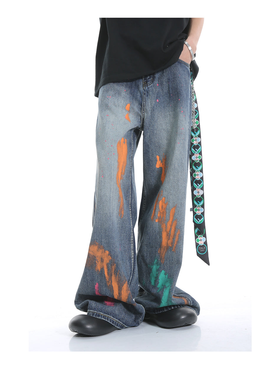 Original Street Colorful Graffiti Waist Loose Jeans [ID:0173PA]