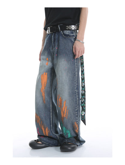 Original Street Colorful Graffiti Waist Loose Jeans [ID:0173PA]