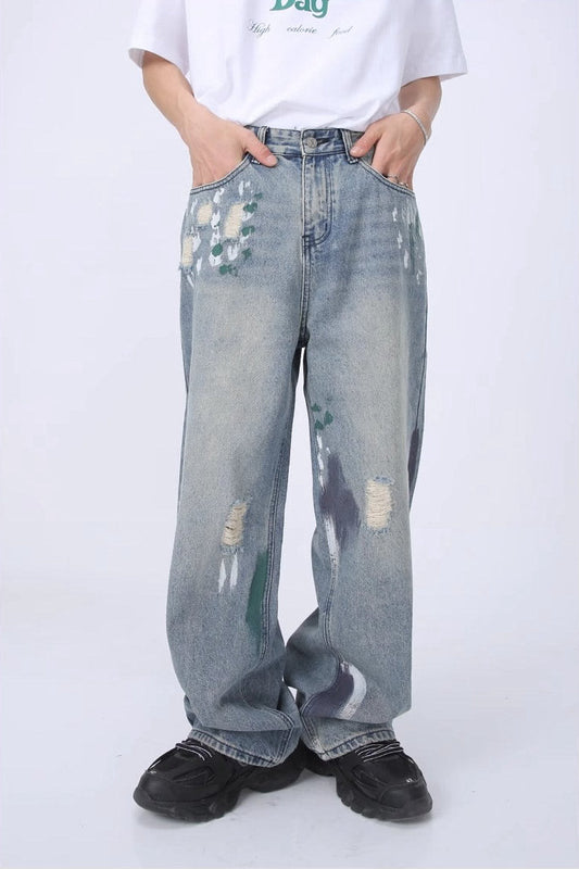 Distressed Loose Straight Wide-Leg Slimming Jeans [ID:0175PA]