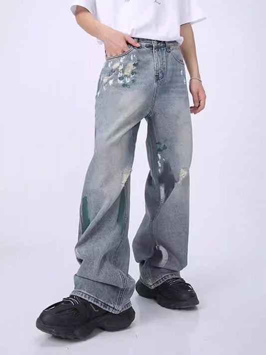 Distressed Loose Straight Wide-Leg Slimming Jeans [ID:0175PA]