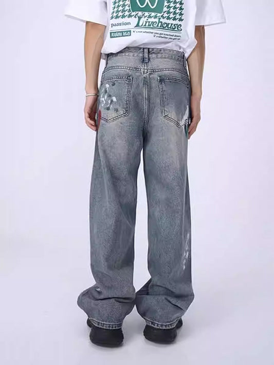 Distressed Loose Straight Wide-Leg Slimming Jeans [ID:0175PA]