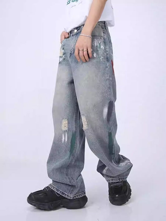 Distressed Loose Straight Wide-Leg Slimming Jeans [ID:0175PA]