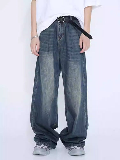 Loose Straight Mid-Waist Wide-Leg Jeans Pants [ID:0176PA]