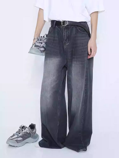 Loose Straight Mid-Waist Wide-Leg Jeans Pants [ID:0176PA]