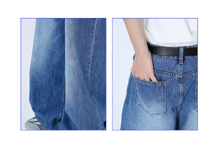 Loose Straight Mid-Waist Wide-Leg Jeans Pants [ID:0176PA]