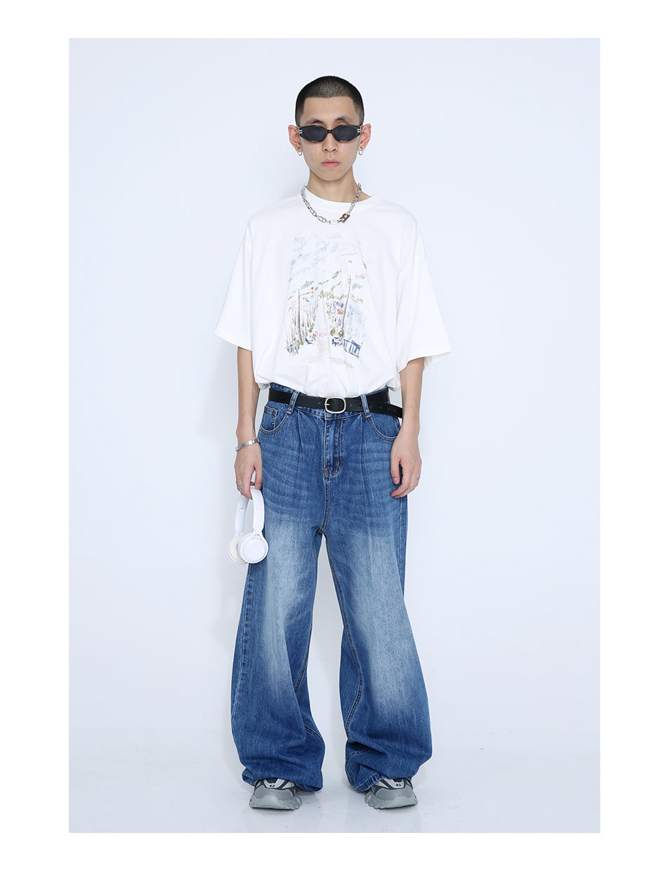 Loose Straight Mid-Waist Wide-Leg Jeans Pants [ID:0176PA]