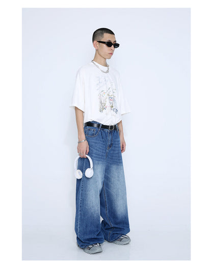 Loose Straight Mid-Waist Wide-Leg Jeans Pants [ID:0176PA]