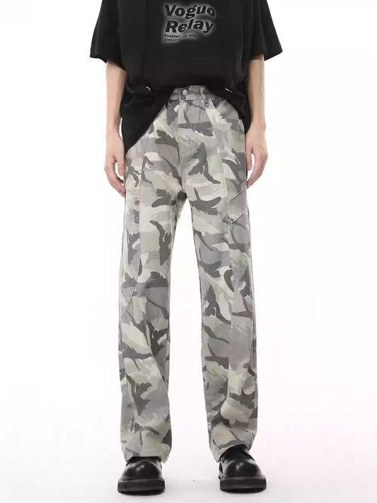 Original Design Camouflage Patchwork Mid-Rise Straight Jeans [ID:0178PA]