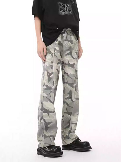 Original Design Camouflage Patchwork Mid-Rise Straight Jeans [ID:0178PA]