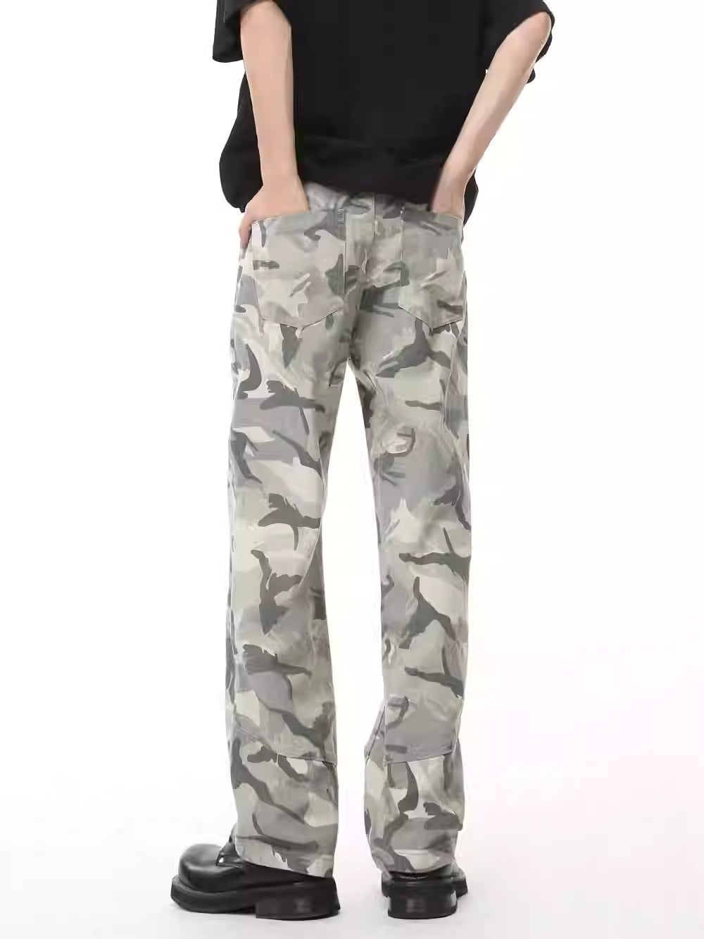 Original Design Camouflage Patchwork Mid-Rise Straight Jeans [ID:0178PA]