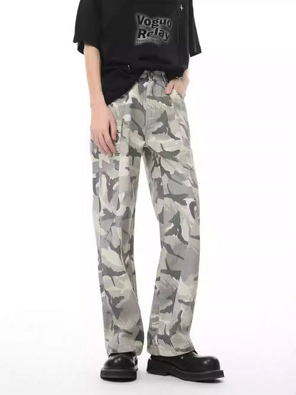 Original Design Camouflage Patchwork Mid-Rise Straight Jeans [ID:0178PA]