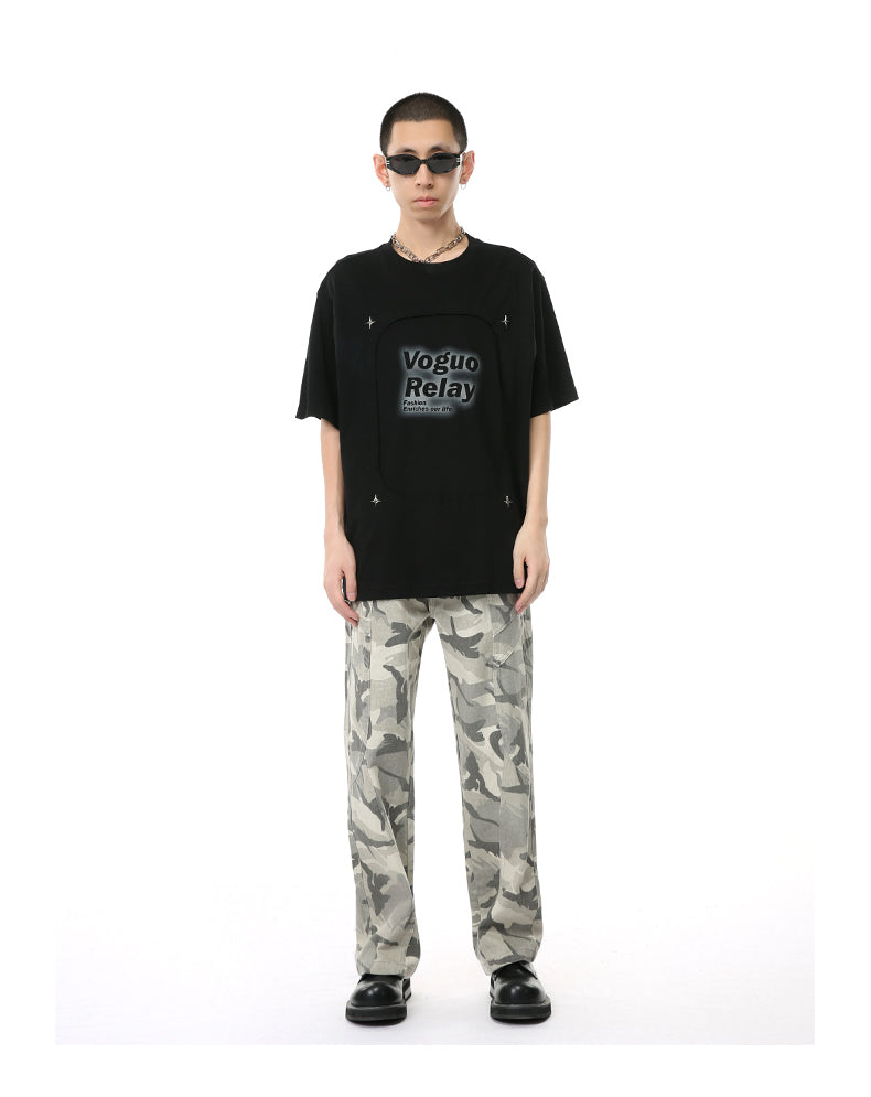 Original Design Camouflage Patchwork Mid-Rise Straight Jeans [ID:0178PA]