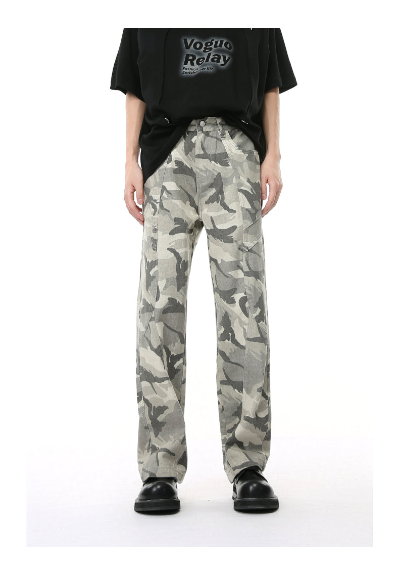 Original Design Camouflage Patchwork Mid-Rise Straight Jeans [ID:0178PA]