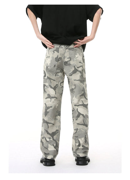 Original Design Camouflage Patchwork Mid-Rise Straight Jeans [ID:0178PA]