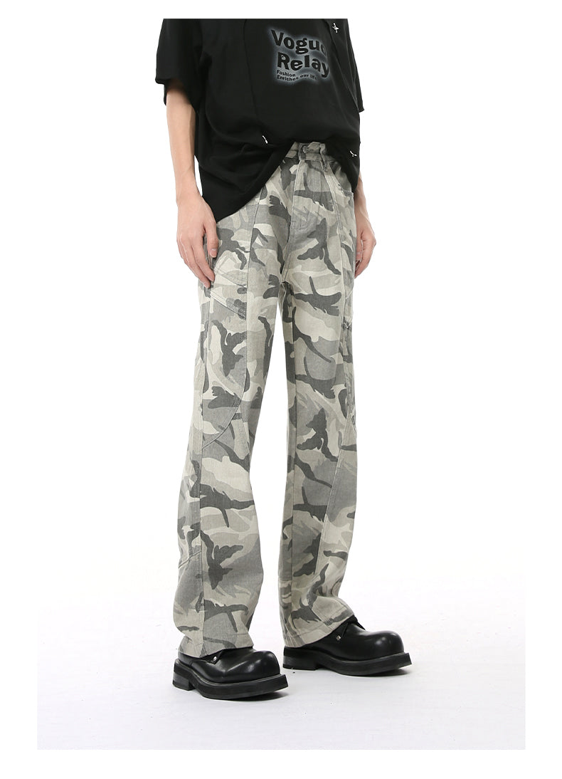 Original Design Camouflage Patchwork Mid-Rise Straight Jeans [ID:0178PA]