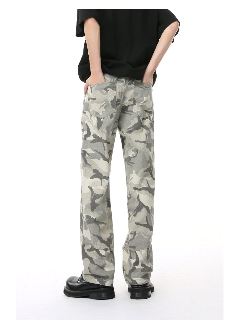 Original Design Camouflage Patchwork Mid-Rise Straight Jeans [ID:0178PA]