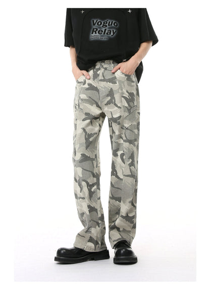 Original Design Camouflage Patchwork Mid-Rise Straight Jeans [ID:0178PA]