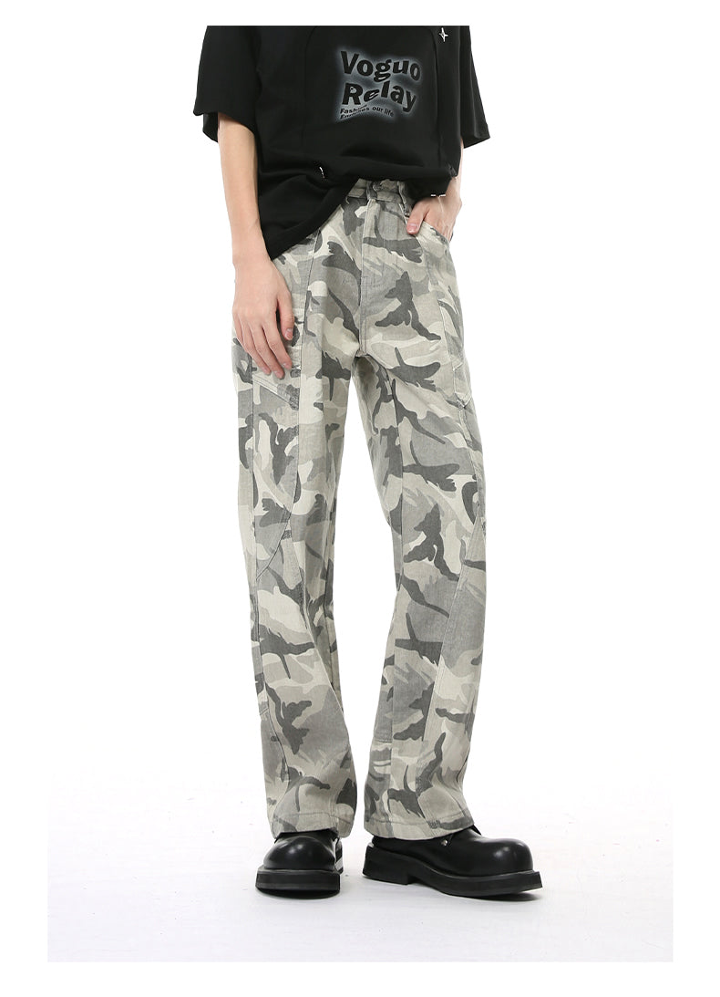 Original Design Camouflage Patchwork Mid-Rise Straight Jeans [ID:0178PA]