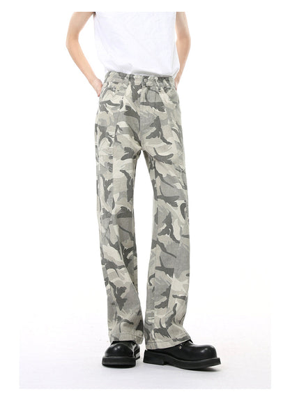 Original Design Camouflage Patchwork Mid-Rise Straight Jeans [ID:0178PA]