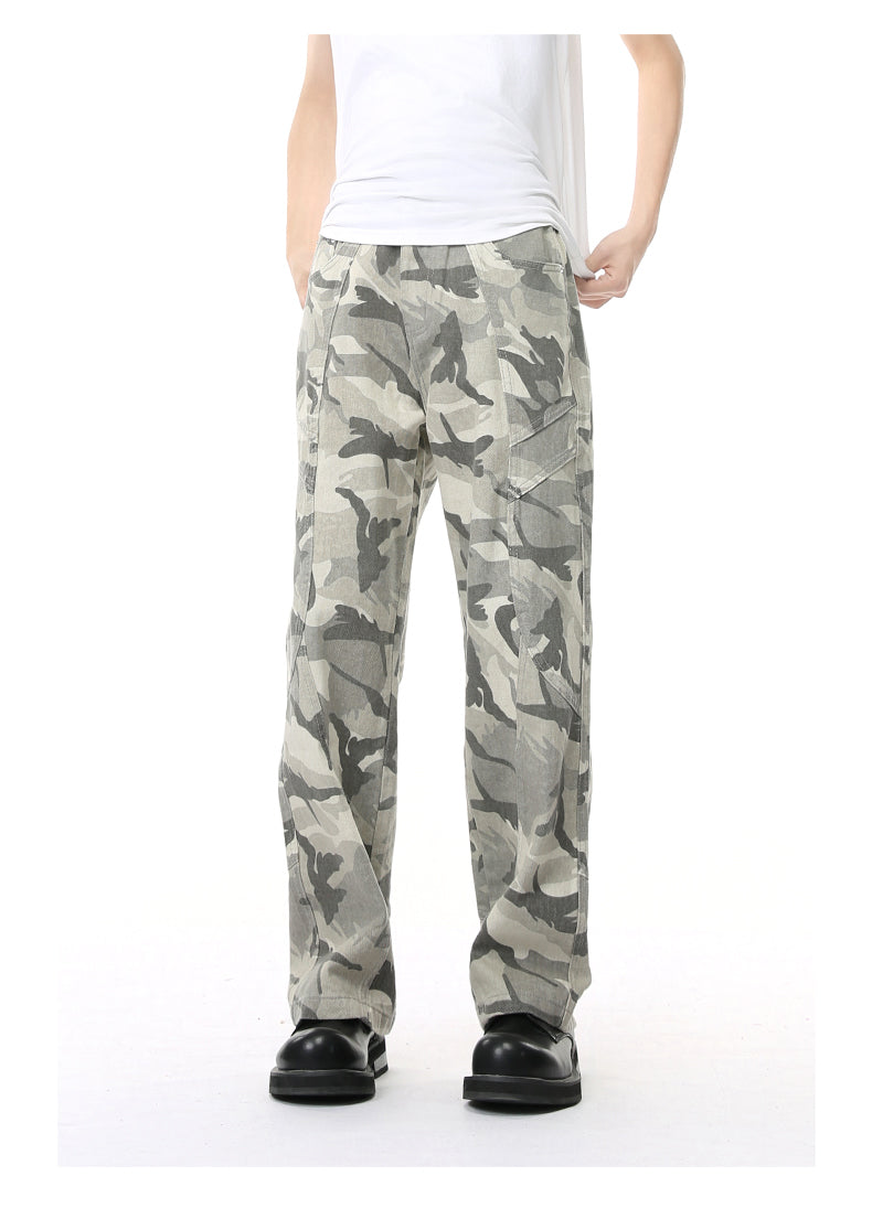 Original Design Camouflage Patchwork Mid-Rise Straight Jeans [ID:0178PA]