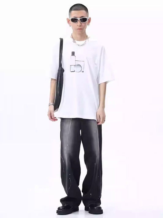 Unique Splatter Wash Mid-Rise Loose Straight Jeans [ID:0179PA]
