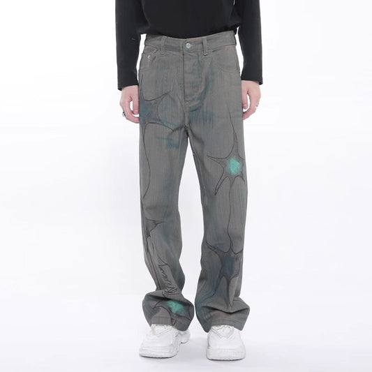 Vintage Graffiti-Print Relaxed Straight-Leg Jeans [ID:0180PA]