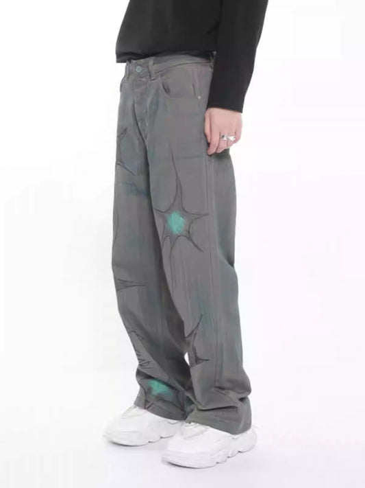 Vintage Graffiti-Print Relaxed Straight-Leg Jeans [ID:0180PA]