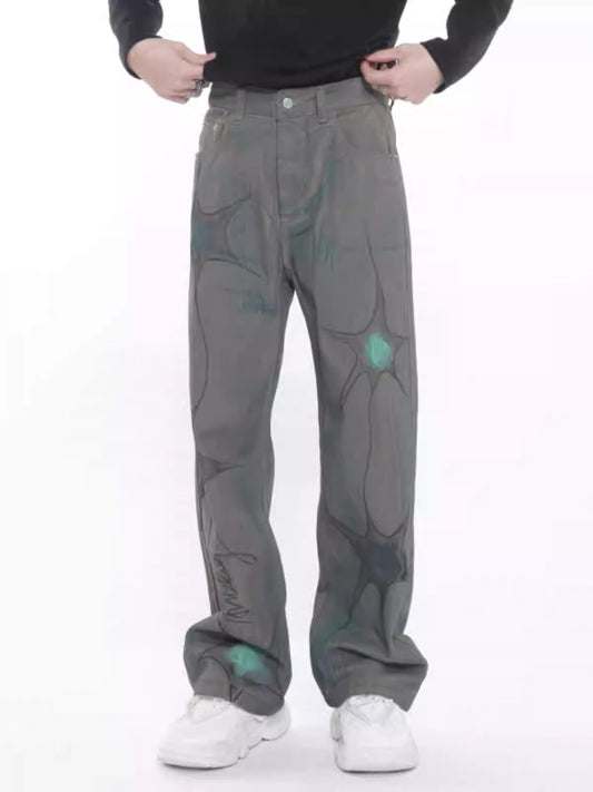 Vintage Graffiti-Print Relaxed Straight-Leg Jeans [ID:0180PA]