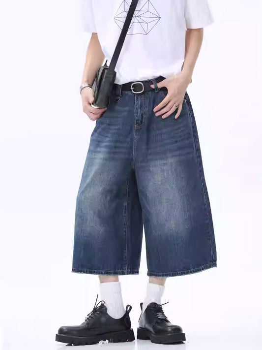 Korean Style Washed Loose Wide-Leg Cropped Jeans [ID:0181PA]