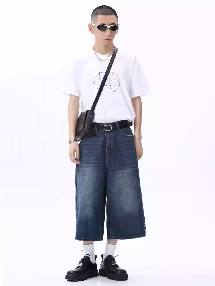 Korean Style Washed Loose Wide-Leg Cropped Jeans [ID:0181PA]