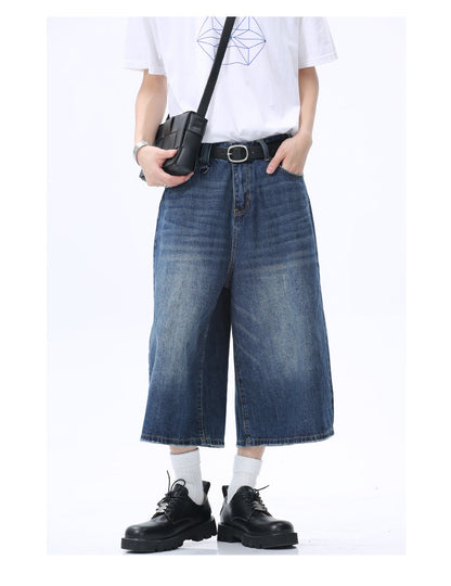 Korean Style Washed Loose Wide-Leg Cropped Jeans [ID:0181PA]