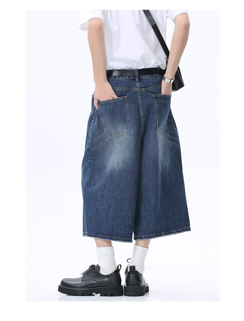 Korean Style Washed Loose Wide-Leg Cropped Jeans [ID:0181PA]