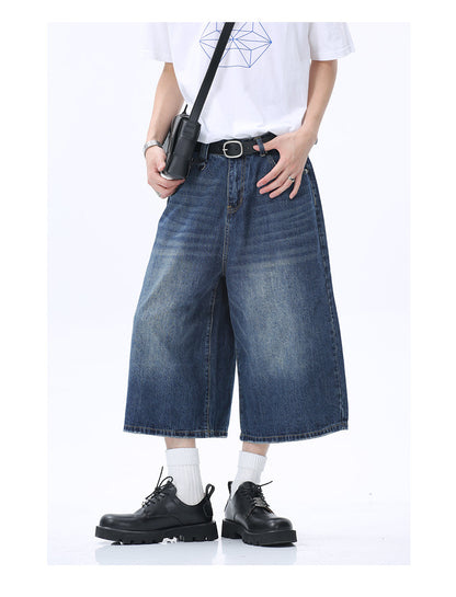 Korean Style Washed Loose Wide-Leg Cropped Jeans [ID:0181PA]