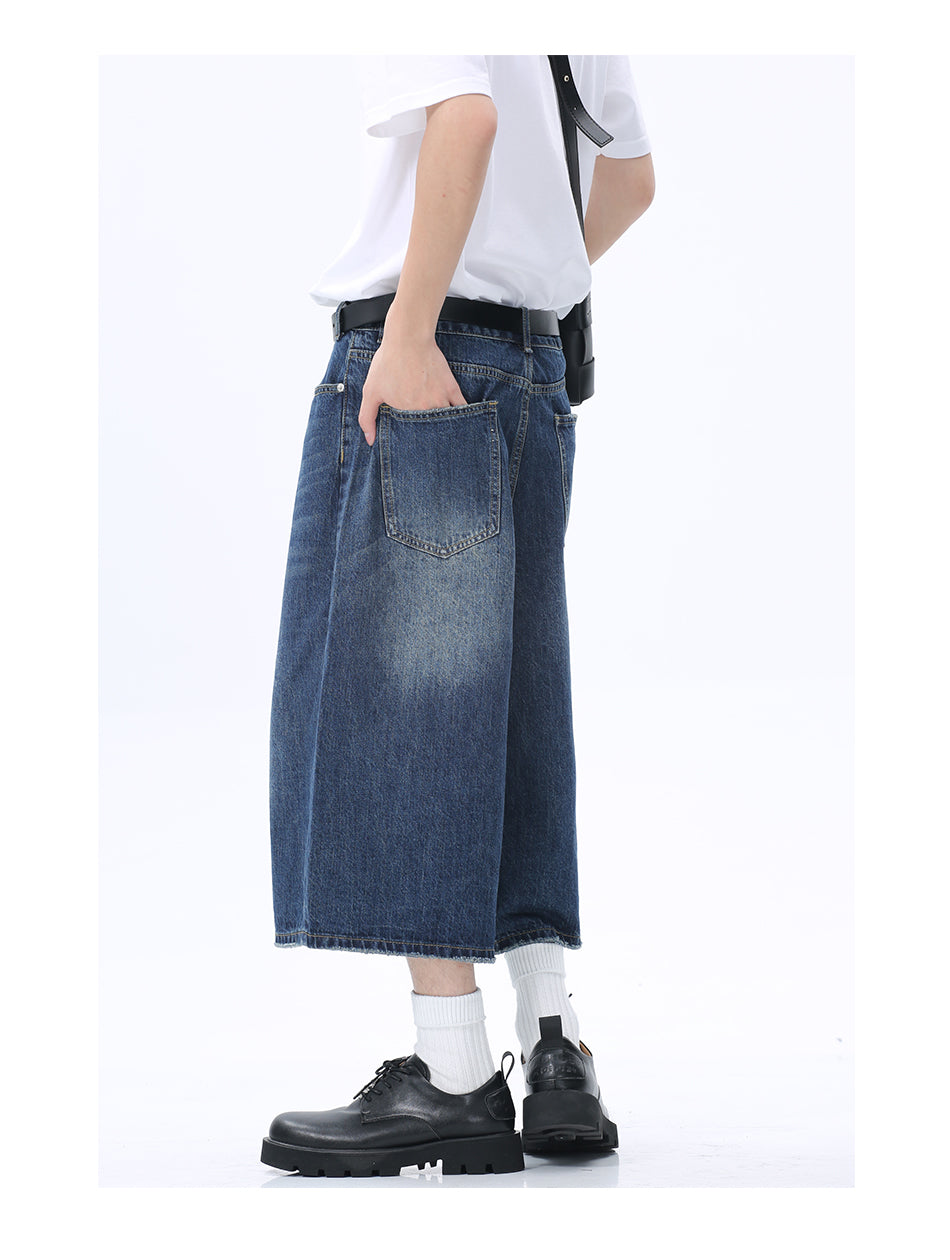 Korean Style Washed Loose Wide-Leg Cropped Jeans [ID:0181PA]