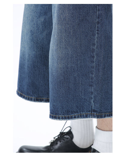 Korean Style Washed Loose Wide-Leg Cropped Jeans [ID:0181PA]