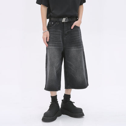 Korean Style Washed Loose Wide-Leg Cropped Jeans [ID:0181PA]