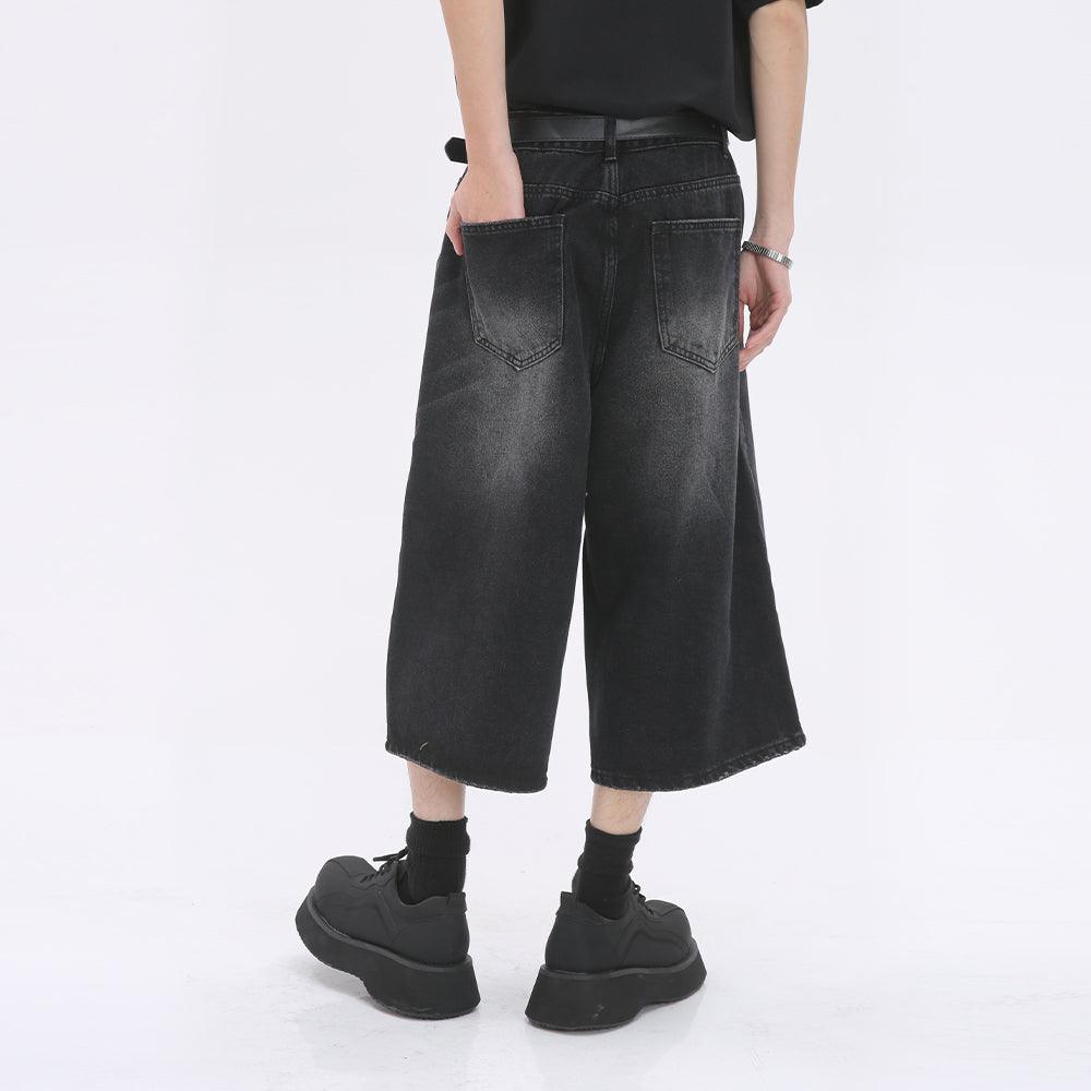 Korean Style Washed Loose Wide-Leg Cropped Jeans [ID:0181PA]