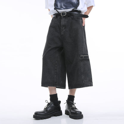 Korean Style Washed Loose Wide-Leg Cropped Jeans [ID:0181PA]