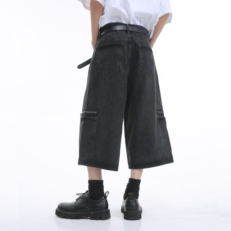 Korean Style Washed Loose Wide-Leg Cropped Jeans [ID:0181PA]