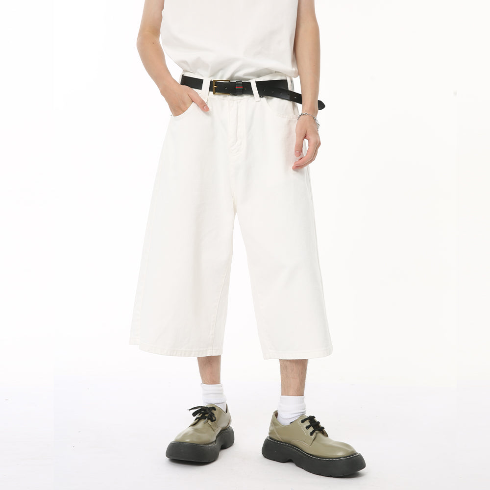 Korean Style Washed Loose Wide-Leg Cropped Jeans [ID:0181PA]