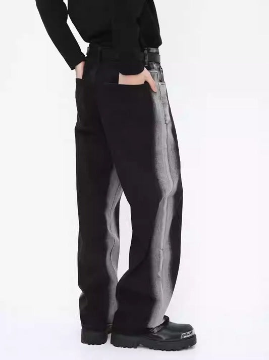 American Vintage Black Striped Wide-Leg Relaxed Jeans [ID:0182PA]