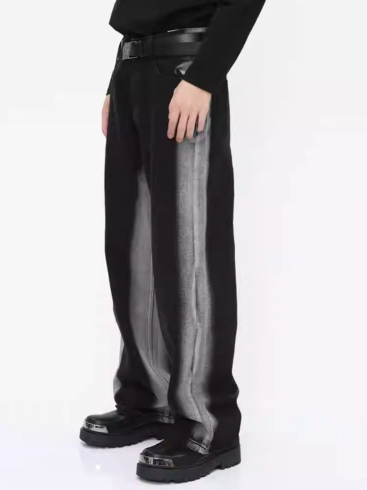 American Vintage Black Striped Wide-Leg Relaxed Jeans [ID:0182PA]