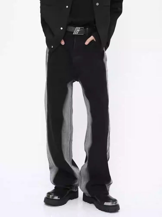 American Vintage Black Striped Wide-Leg Relaxed Jeans [ID:0182PA]