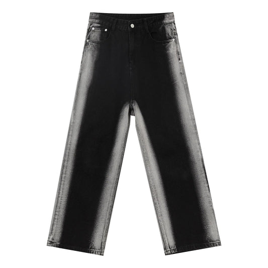 American Vintage Black Striped Wide-Leg Relaxed Jeans [ID:0182PA]